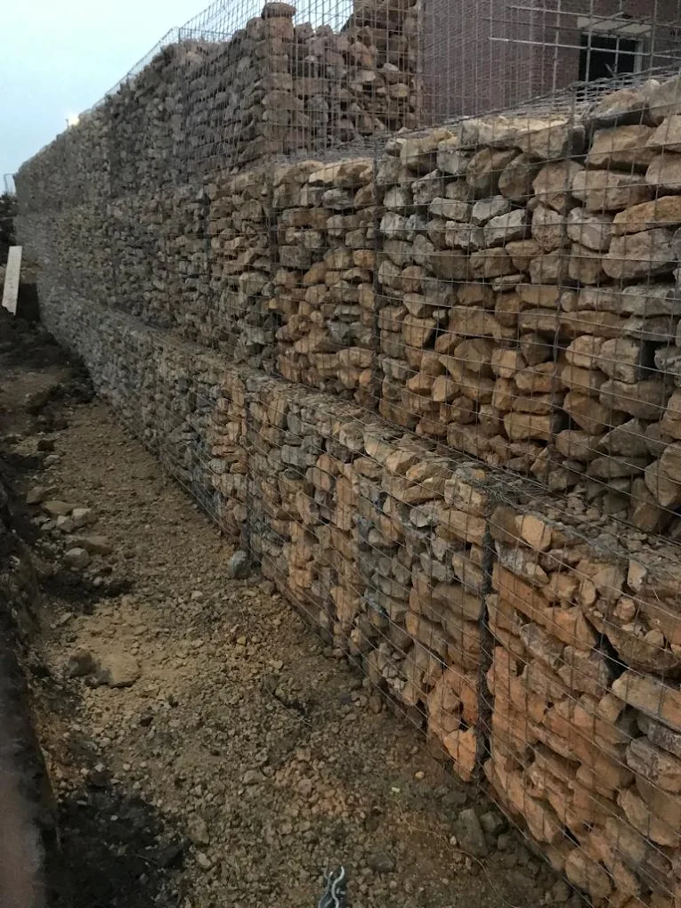 Gabion retaining wall civil engineering installation on a construction site